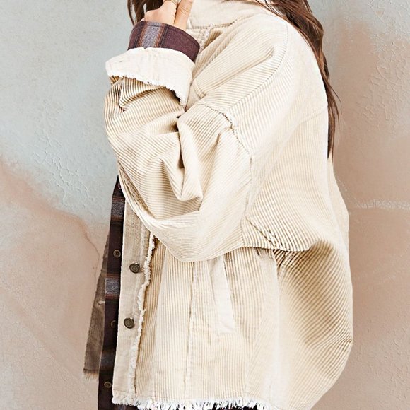 Last 1! NWT Raw Hem Corduroy Jacket in Ecru (Cream) Size L - Picture 2 of 2